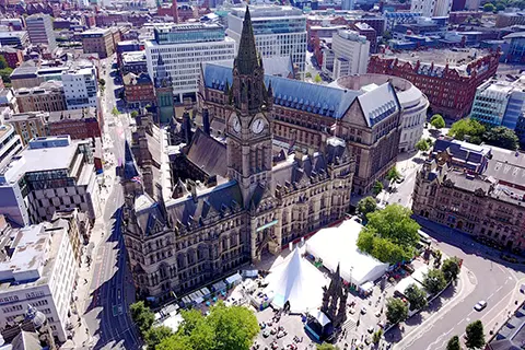 aerial view of manchester town hall